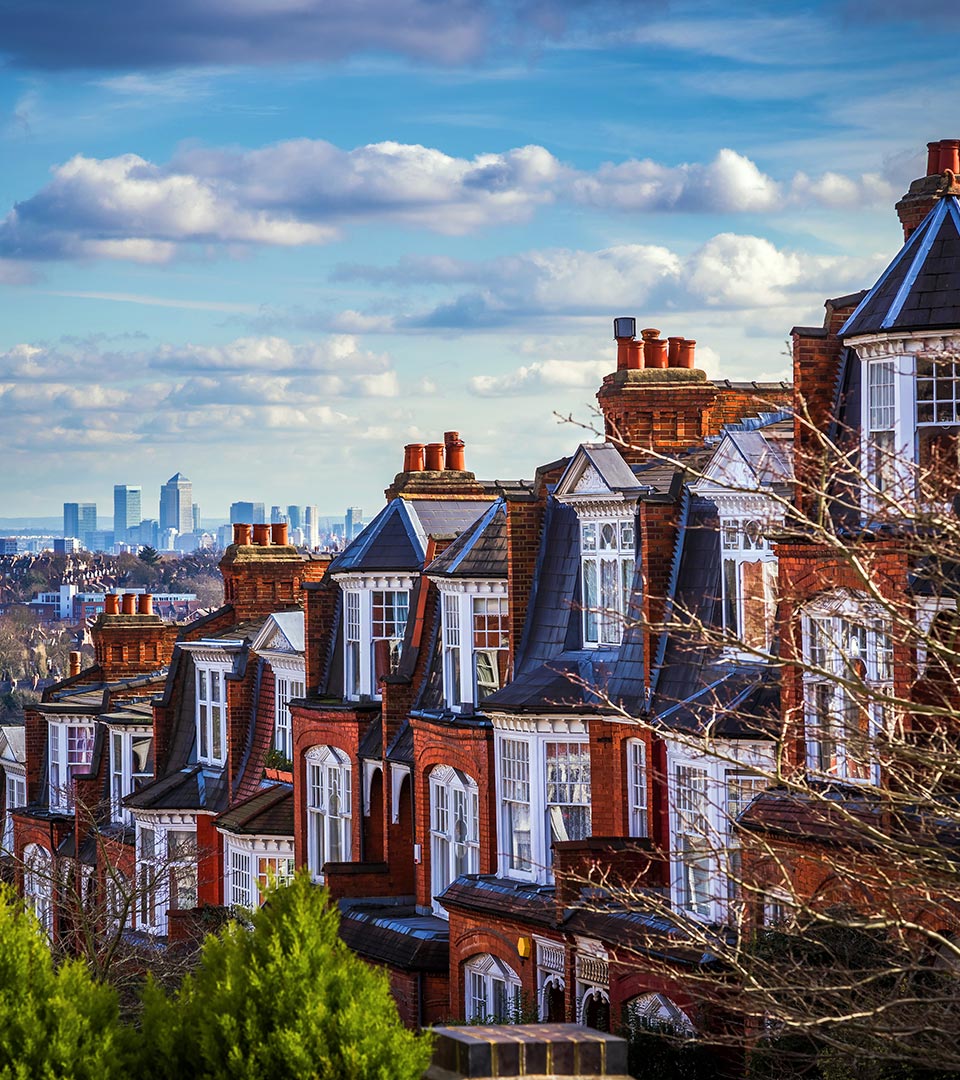 London houses with the downtown in the background